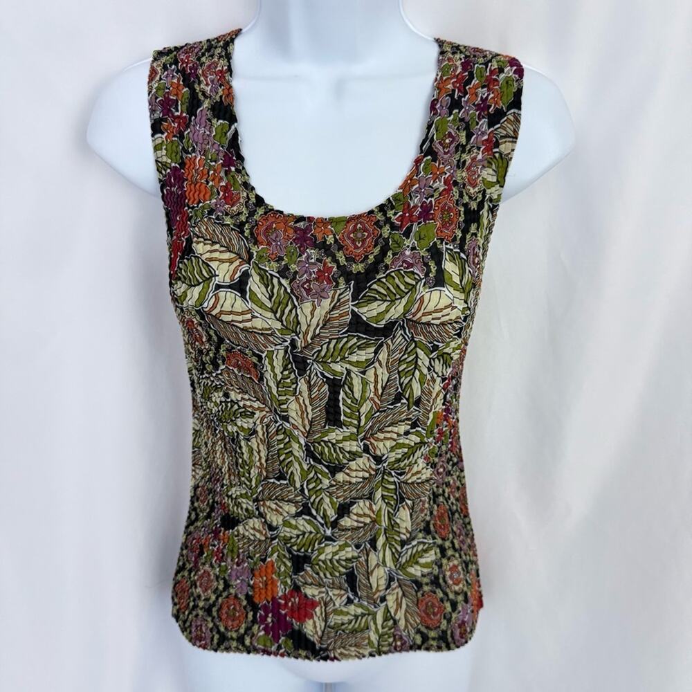 Vtg. Nicola Stretchy Pleated Floral Tank Top Size Medium